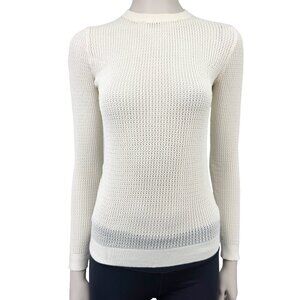 JUDITH & CHARLES Designer Knit Open Mesh Beige Cream Long-sleeves Top sz S